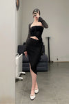 Un Morceau elastic lace asymmetric tube top UM231SZ20 black PUM38